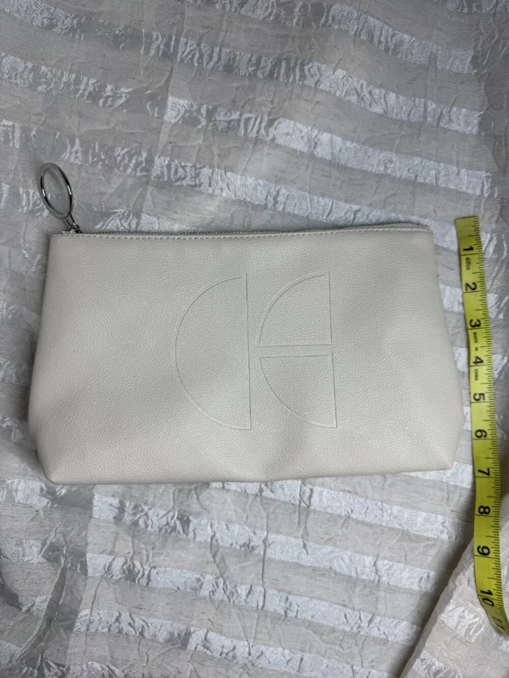 ED Ellen DeGeneres Cream Faux Leather Cosmetic Makeup Bag Pouch